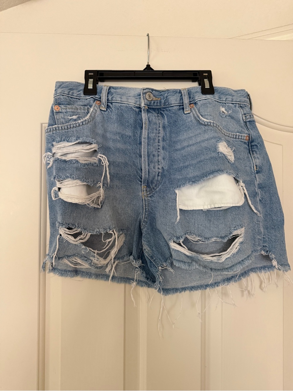 We The Free Light Blue Distressed Denim Cutoff Shorts